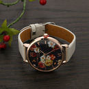 Trendy Fashion Mirror Face Flower PU Leather Wrist Watch (Beige)