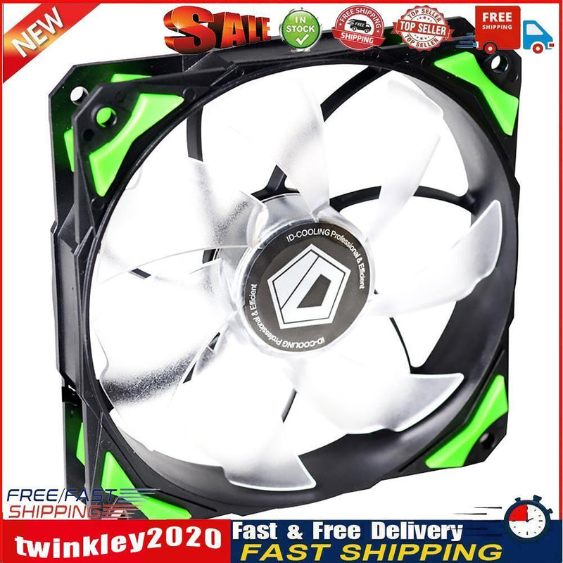 ID-COOLING PL-12025 PC Fan LED 120mm Fan with De-Vibration Rubber (Green) Newly