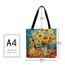 Fashion Women Sunflower Girl Print Shoulder Shopping Bag Linen Tote Handbag