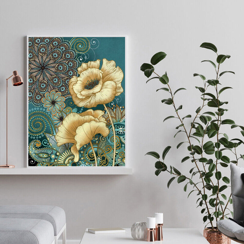 DIY Blue Printed Flowers Mosaic Full Round Diamond Drawing Handmade Rhinestone