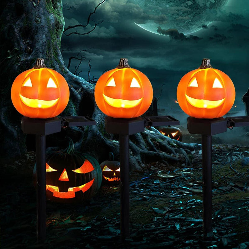 2 Pack Solar Powered Jack-O-Lantern Gar Halloween Decorations Outdoor~
