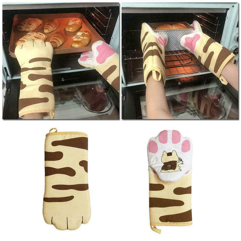 1 xCat Paw Oven Mitts Long Baking Insulation Gloves Resistant Heat H2O0