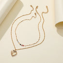 Rhinestone Clavicle Chain Women Love Heart Pendant Double Layer Necklace Je