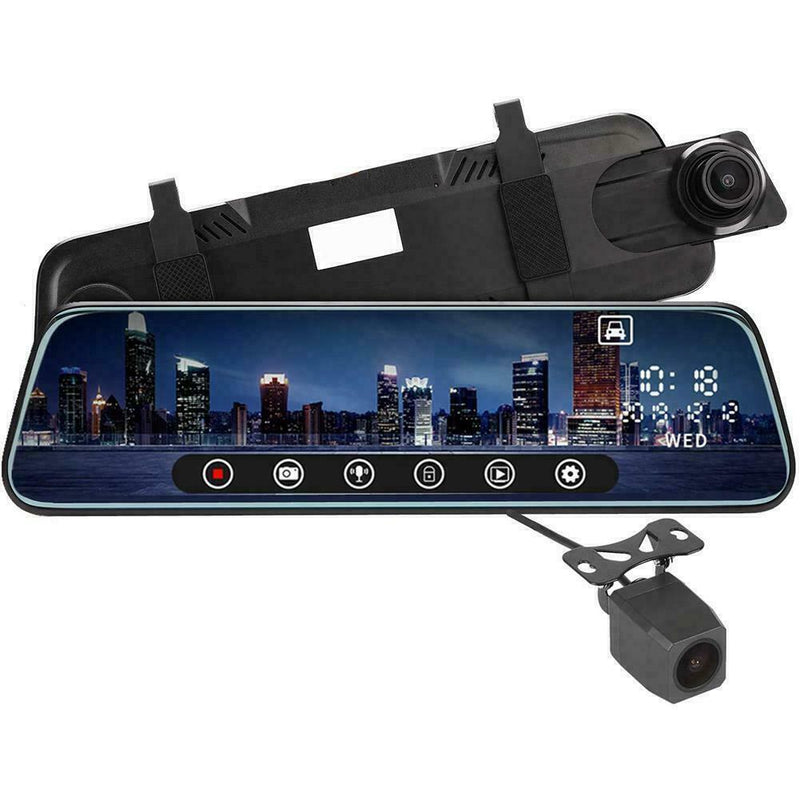 10" 1080P Dual Lens Car DVR Dash Cam Front and Rear Video Recorder Mirror D4B7