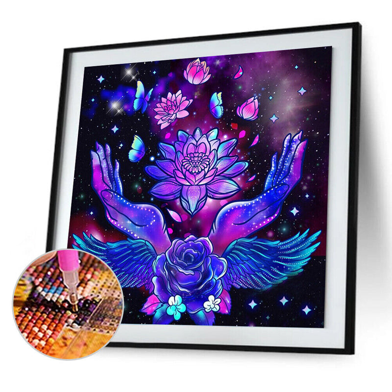 Diamond Painting 5D Full Round Drill Mosaic DIY Purple Hands Flowers Kit Artwork
