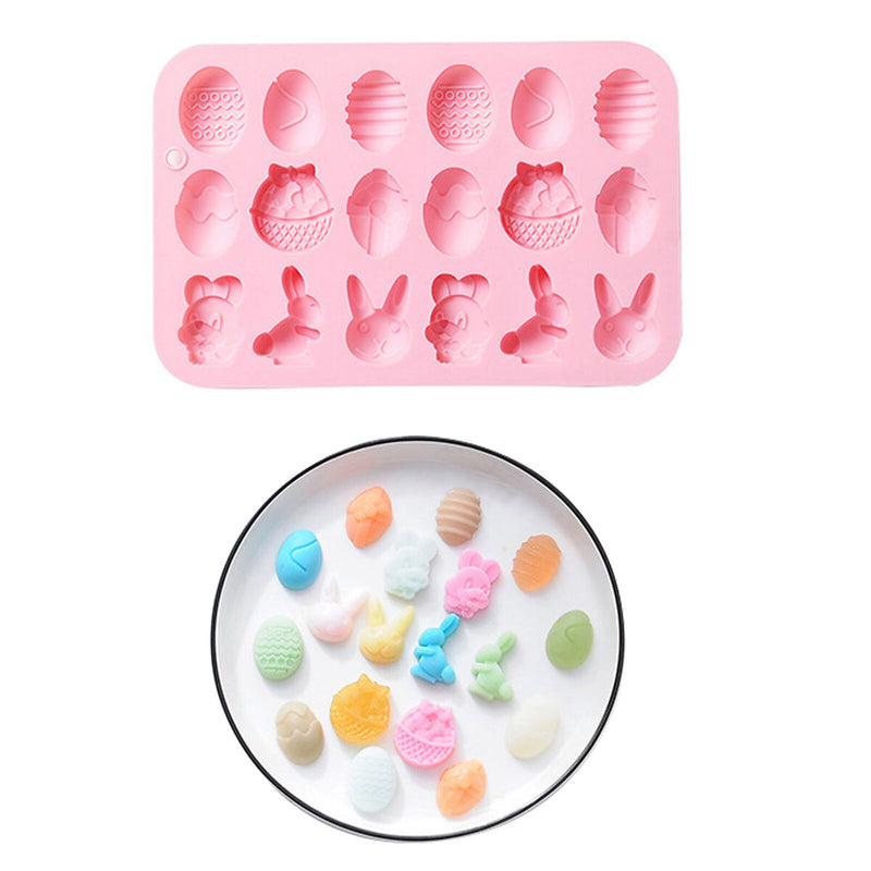 Fondant Moulds Easter Egg & Bunny Silicone Mold Tray for Candy Cake Chocolate