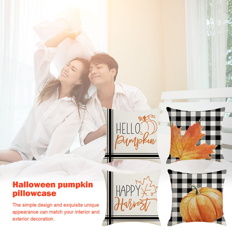 Fall Pumpkin Pillow Covers Linen Cushion Buffalo Plaid Pumpkin Pillow Cover