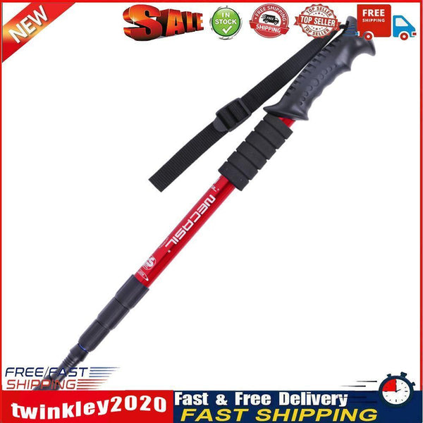 Trekking Pole 4 Sections Aluminum Telescopic Hiking Walking Cane (Red) Newly