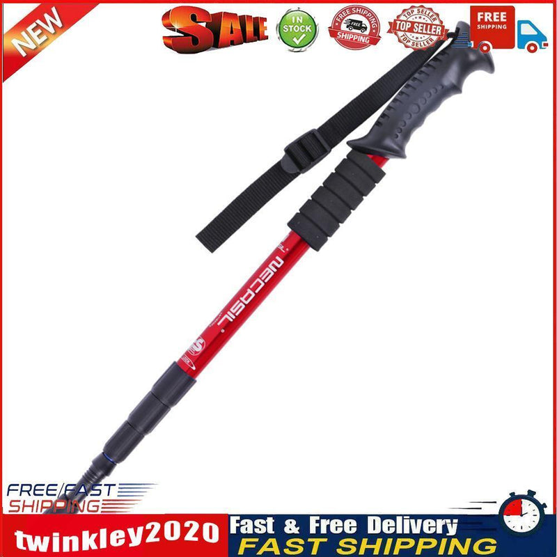 Trekking Pole 4 Sections Aluminum Telescopic Hiking Walking Cane (Red) Newly