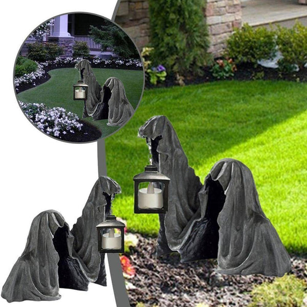 Witch Lantern Ghost Sculpture Ground Reaper Halloween Witch Ornament Statue