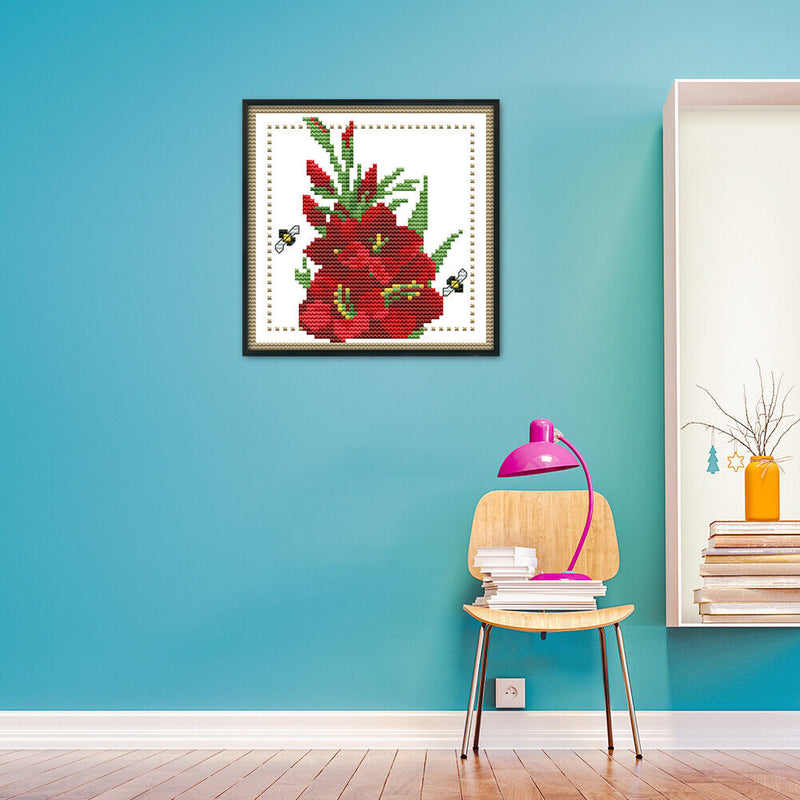 12 Months Flower Cross Stitch Printed Canvas DIY Needlework (August H430)