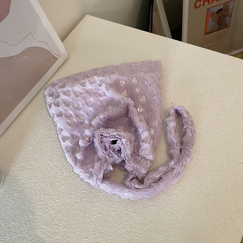 Women Simple Fashion Messenger Bag Soft Fur Solid Color Autumn Travel Handbag