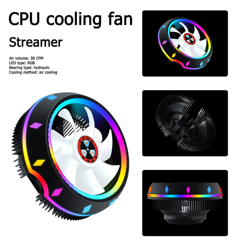 PC Computer Case Fan RGB LED Quiet 100mm Air CPU Cooler for Intel AMD Newly