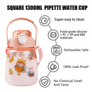 Bear Water Bottle with Straw - Leakproof & Portable Kids Bottles (Pink)