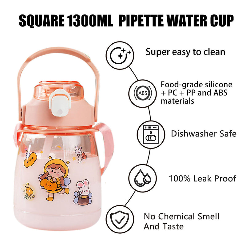 Bear Water Bottle with Straw - Leakproof & Portable Kids Bottles (Pink)