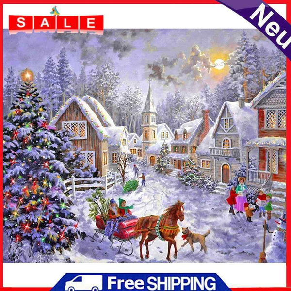 Oil Painting By Numbers Set Christmas Tree in Snow DIY Drawing Xmas Decor Gifts