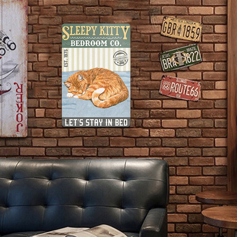Sleeping Cat Retro Metal Plate Tin Sign Plaque Poster for Bar Club Cafe (1)