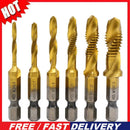 6pcs M3-M10 Hex Shank Titanium Plated HSS Screw Thread Metric Tap Drill Bit