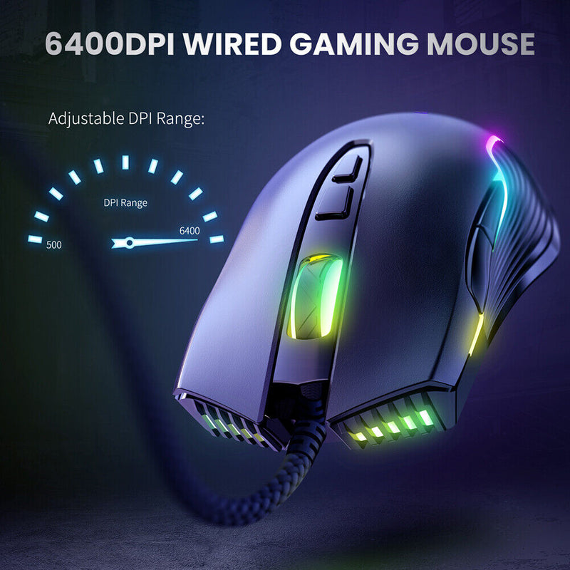 ONIKUMA CW905 USB Wired Mouse Non-Slip 6-Gear Adjustable RGB Mouse (Black)