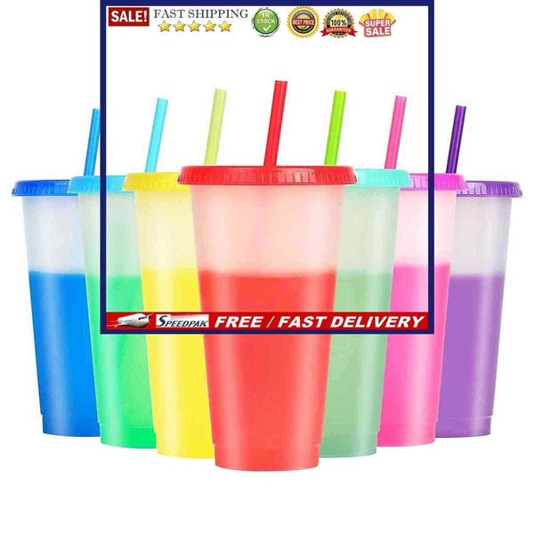 Reusable Color Changing Cups 7pcs Cold Drinks Travel Tumbler with Lids Straws