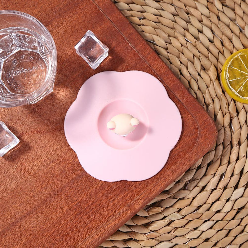 5pcs Silicone Cup Cover Heat-resistant Leak Proof Cartoon Lid(Pink Head)