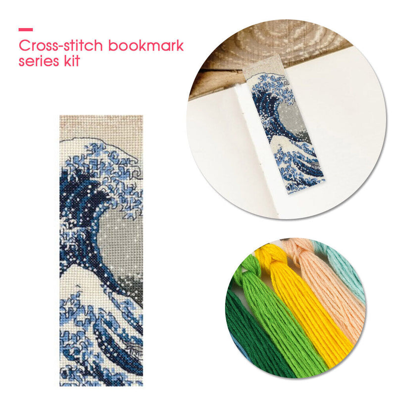 14CT Wave Counted Bookmark Cross Stitch Set Double Side Embroidery Tassel