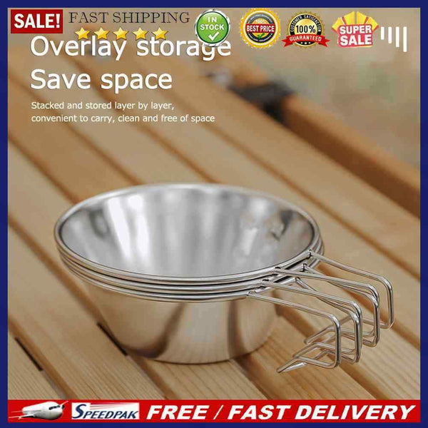 Camping Stainless Steel Bowl Lengthened Handle Picnic Cup for Outdoor Supplies