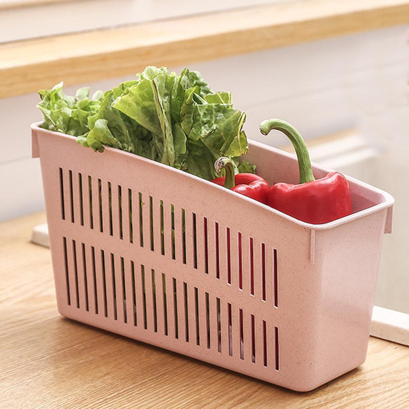Drink Holder Vegetable Storage Box Drain Fridge Kitchen Supply (Pink)