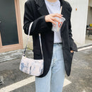Fashion Women Floral Letters Printed Shoulder Underarm Bag Handbags (Blue)