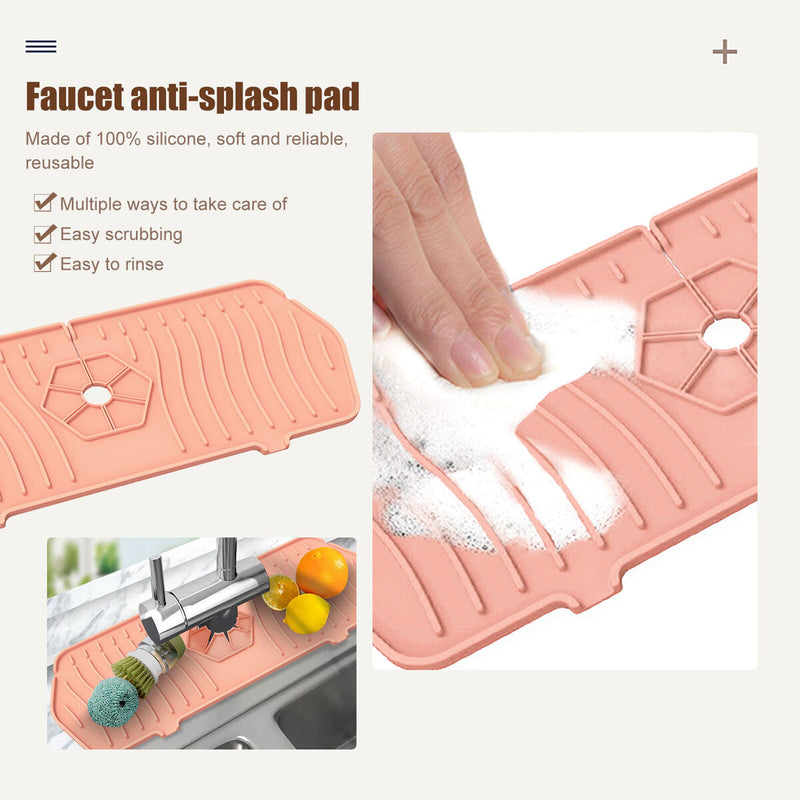 Kitchen Silicone Faucet Absorbent Mat Sink Water Splash Odor Guard (Pink) Newly