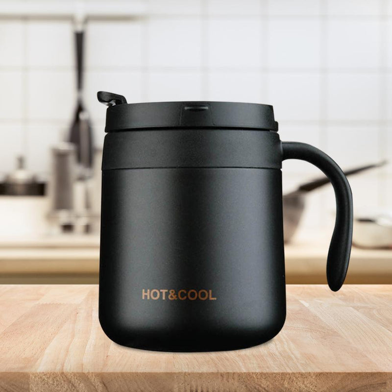 350ml Stainless Steel Vacuum Flask Handle Lid Portable Water Cup (Black)