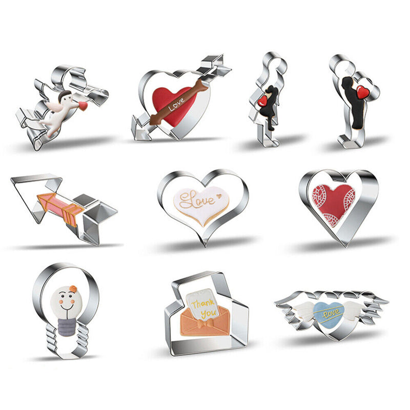 10pcs/set Stainless Steel Cookie Cutter Molds Valentine s Day DIY Baking Biscuit