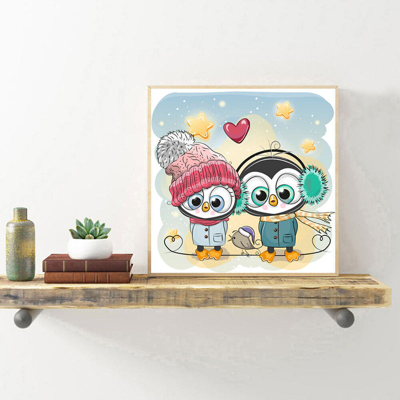 DIY Two Cartoon Owl Full Drill Diamond Painting Mosaic Kit Bead Art Picture