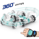 4WD Watch Gesture Sensor 2.4GHz RC Stunt Car Toys with 2 Battery (Green) Newly