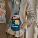 Women Cartoon Knitted Sausage Mouth Shoulder Bag Female Purse Mobile Phone Bags