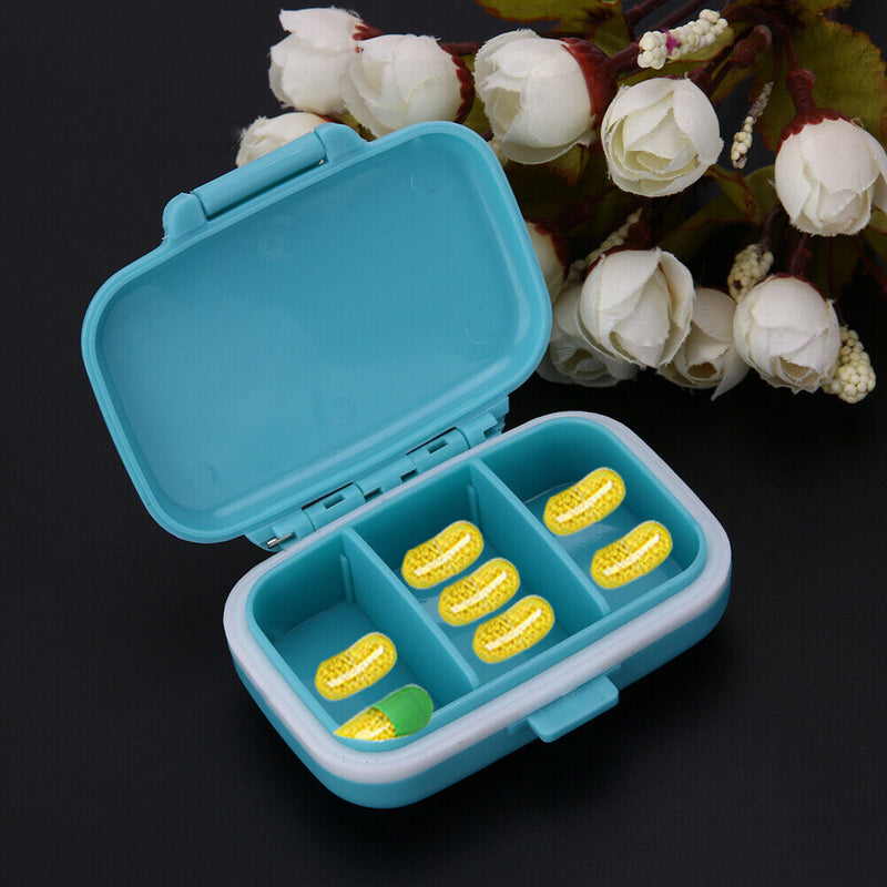 3 Grids Portable Pill Box Medicine Jewelry Storage Case Container(Blue)