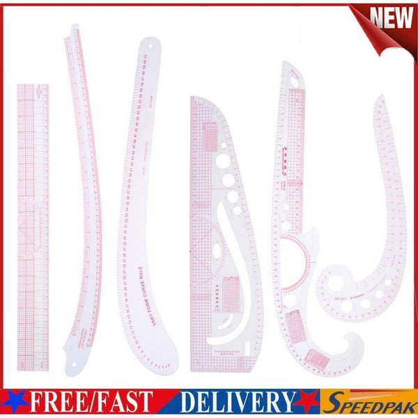 6pcs Multi-function Metric Curve Cutting Rulers Sleeve Clothing Yardstick #F