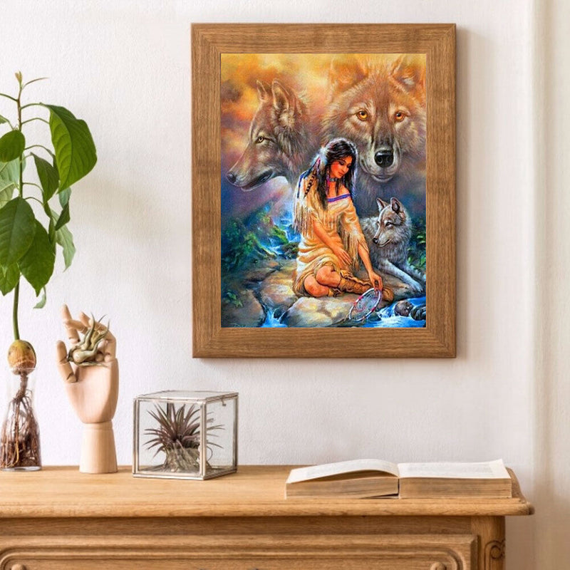 Girl and Wolf Oil Paint By Numbers Kits DIY Craft Coloring Drawing Home Dec