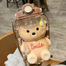 #A 1400ml Cute Bear Drinking Water Bottle Portable Summer Leak-Proof Straw Cup