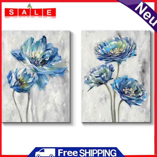DIY Hand Painted 2 Panel Paint By Numbers Oil Canvas Pictures Flowers Kit Craft