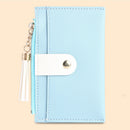 PU Solid Wallet Card Holder Bag Women Tassel Multi-slot Mini Purse (Blue)