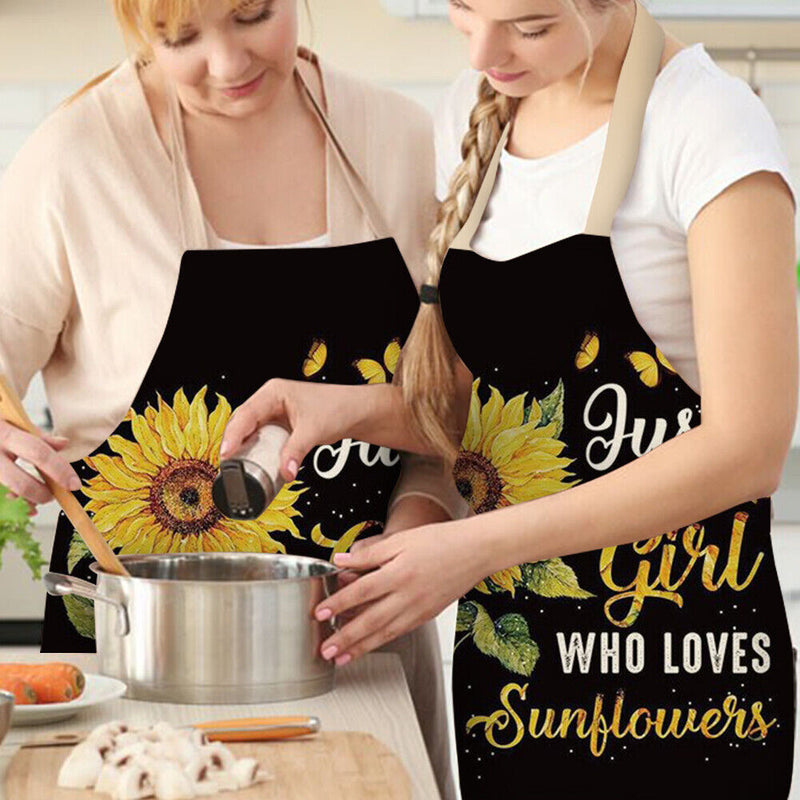 Sunflower Printed Linen Apron Waterproof Kitchen Cooking Bibs (82x68cm)