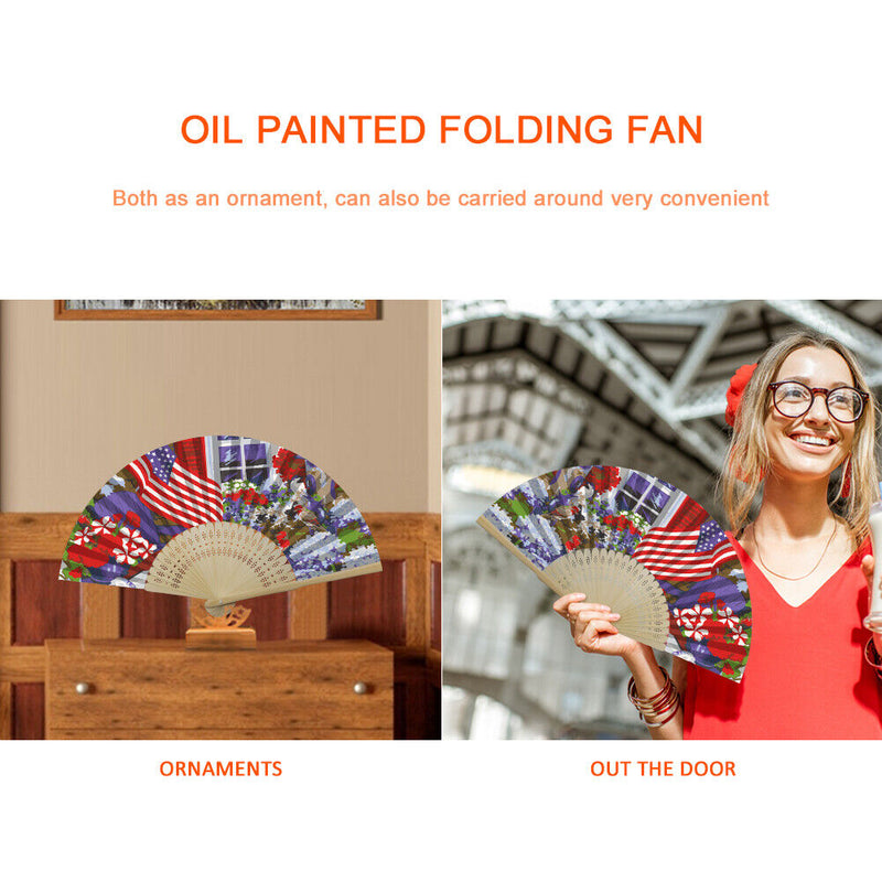 Independence Day Flower Flag Oil Paint Folding Fan By Number DIY Home Decorat