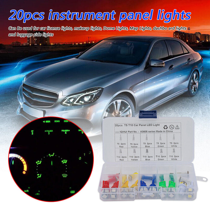 20pcs T5 T10 LED Bulbs Wedge Bulbs for Car Dash Gauge Instrument Cluster Light