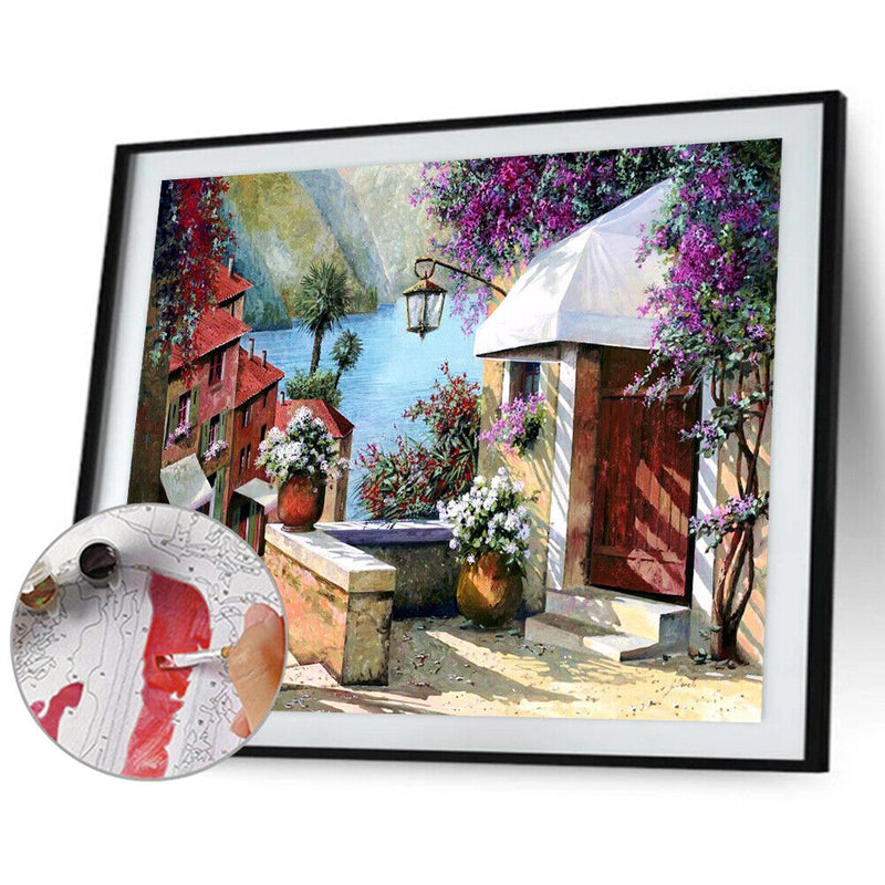 Frameless Oil Paint By Numbers DIY Lake Scenery Picture Craft Kit for Bedroom