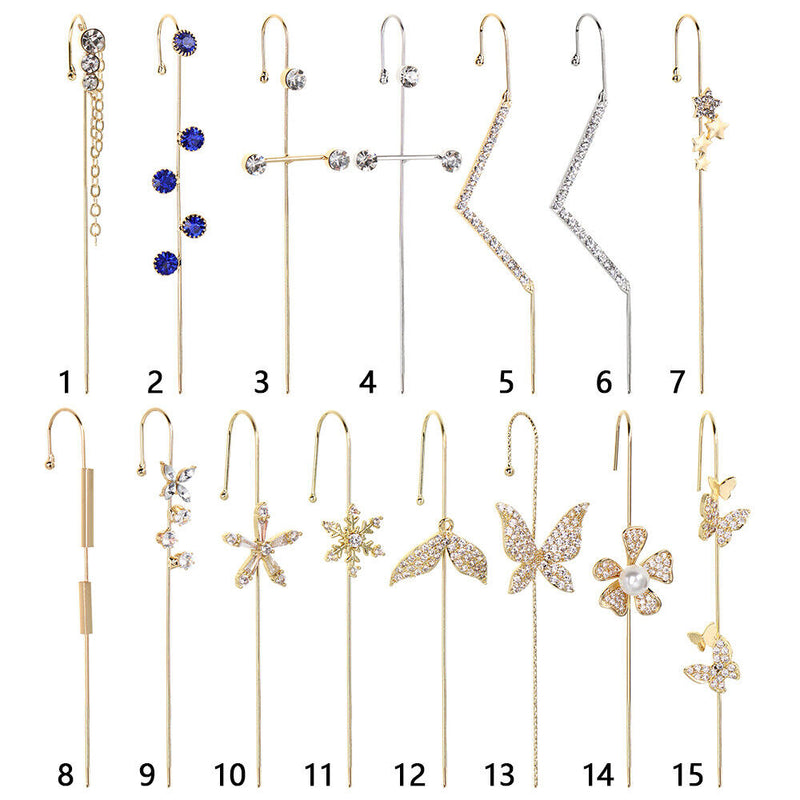 Zirconia Lightning Crystal Stud Climber Earrings Ear Wrap Crawler Hook Earrings