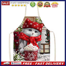 Hanging Neck Christmas Cat Print Linen Cleaning Apron Kitchen Cafe Home Pinafore