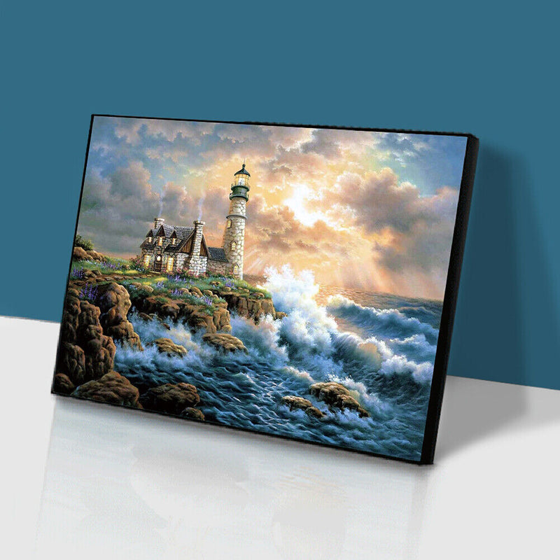 5D DIY Full Drill Diamond Painting Beach Lighthouse Rhinestone Canvas Pictures