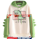 Women Teen Dinosaur Hoodies, Cute Animal Hooded Sports Sweatshirt (L)