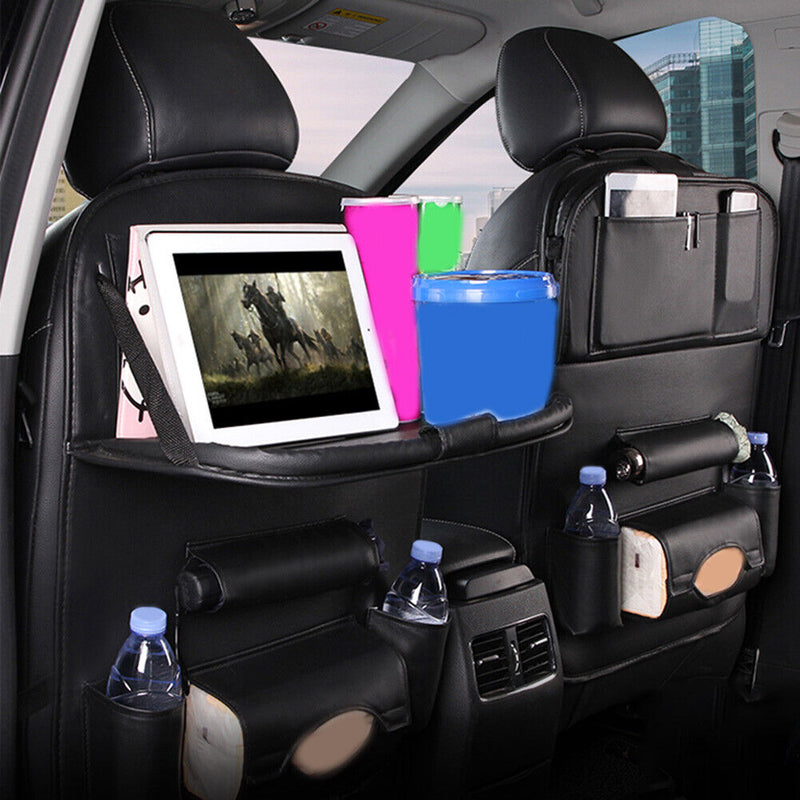 Car Backseat Organizer with Foldable Table Auto Seat Back Protector (Black)